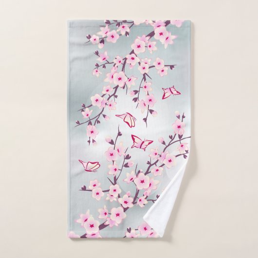 Floral Cherry Blossom Pink Grey Bad Handdoek (Handdoek)