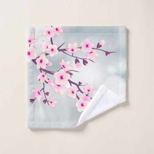 Floral Cherry Blossom Pink Grey Bad Handdoek (Wasdoekje)