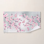 Floral Cherry Blossom Pink Grey Bad Handdoek (Handdoek)