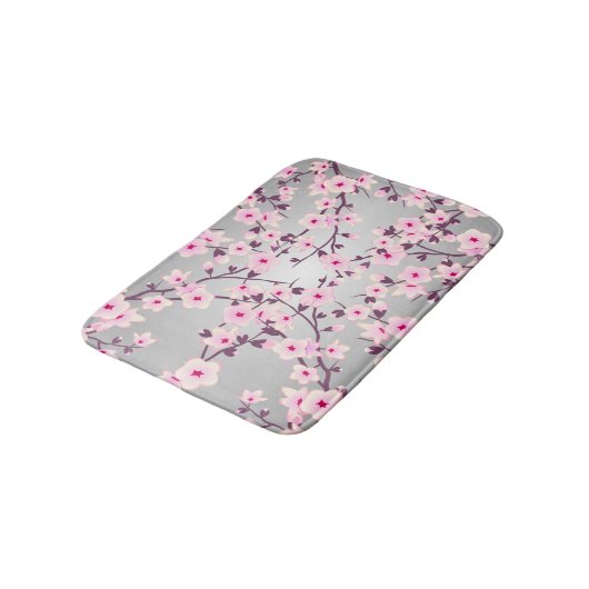 Floral Cherry Blossom Pink Grey Badmat (Gekanteld)