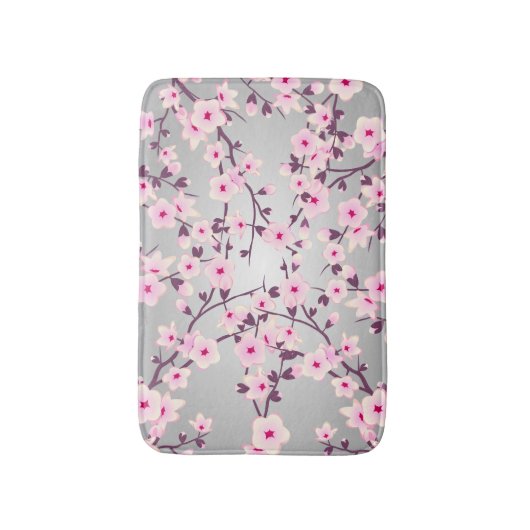 Floral Cherry Blossom Pink Grey Badmat (Voorkant Verticaal)