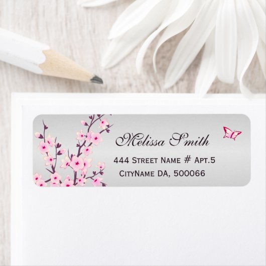 Floral Cherry Blossom Pink Grey Etiket (Insitu)