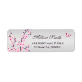 Floral Cherry Blossom Pink Grey Etiket (Voorkant)