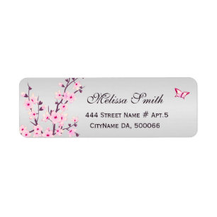 Floral Cherry Blossom Pink Grey Etiket