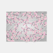 Floral Cherry Blossom Pink Grey Fleece Deken (Voorkant (Horizontaal))
