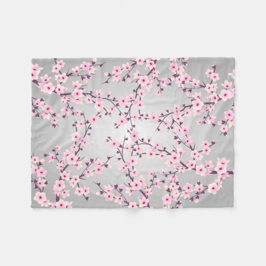 Floral Cherry Blossom Pink Grey Fleece Deken (Voorkant (Horizontaal))