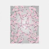 Floral Cherry Blossom Pink Grey Fleece Deken (Voorkant)