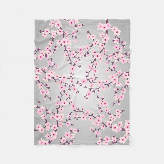 Floral Cherry Blossom Pink Grey Fleece Deken (Voorkant)