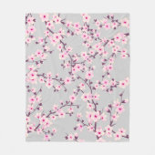 Floral Cherry Blossom Pink Grey Fleece Deken (Voorkant)