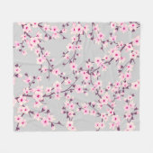 Floral Cherry Blossom Pink Grey Fleece Deken (Voorkant (Horizontaal))