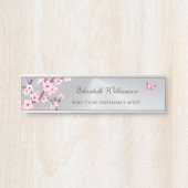 Floral Cherry Blossom Pink Grey Kantoor Deurbordje (Voorkant)