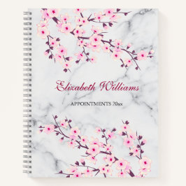 Floral Cherry Blossom Pink Grey Marble Add Name Notitieboek