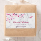 Floral Cherry Blossom Pink Grey Marble Etiket (Insitu)