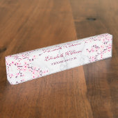 Floral Cherry Blossom Pink Grey Marble Naambordje (Zijkant)