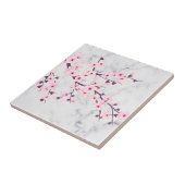 Floral Cherry Blossom Pink Grey Marble Tegeltje (Zijkant)