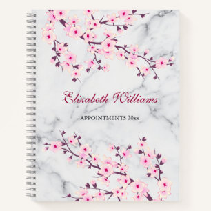 Floral Cherry Blossom Pink Grey Naam toevoegen Notitieboek