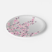 Floral Cherry Blossom Pink Grey Papieren Bordje (Gekanteld)