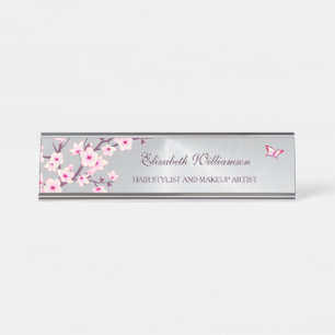 Floral Cherry Blossom Pink Grey Salon Bureau Naambordje