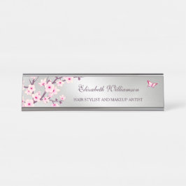 Floral Cherry Blossom Pink Grey Salon Bureau Naambordje