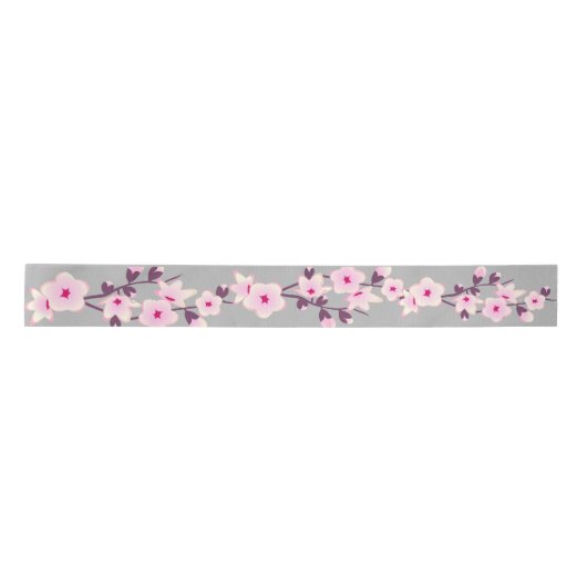 Floral Cherry Blossom Pink Grey Satijnen Lint (Voorkant)