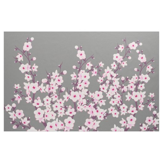 Floral Cherry Blossom Pink Grey Stof (Yard (91,4 cm))