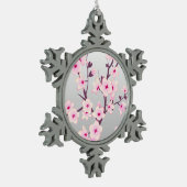 Floral Cherry Blossom Pink Grey Tin Sneeuwvlok Ornament (Links)