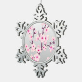 Floral Cherry Blossom Pink Grey Tin Sneeuwvlok Ornament (Rechts)