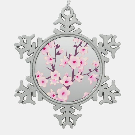 Floral Cherry Blossom Pink Grey Tin Sneeuwvlok Ornament (Voorkant)