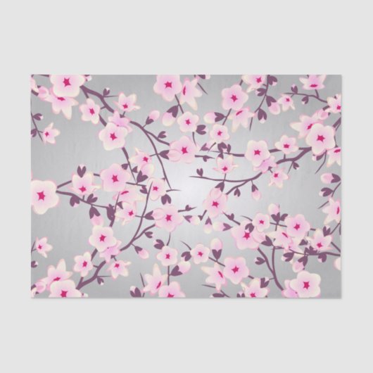 Floral Cherry Blossom Pink Grey Tissuepapier (Voorkant)