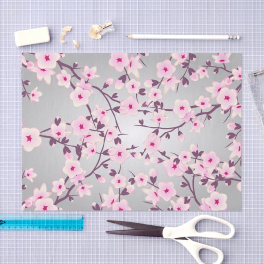 Floral Cherry Blossom Pink Grey Tissuepapier (Craft)