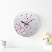 Floral Cherry Blossom Pink Grey Wall Clock Grote Klok (Huis)