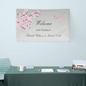 Floral Cherry Blossom Pink Grey Wedding Spandoek (Beurs)