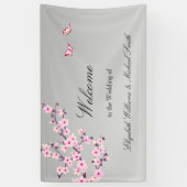 Floral Cherry Blossom Pink Grey Wedding Spandoek (Verticaal)