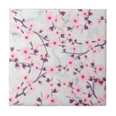 Floral Cherry Blossom Pink Light Grey Marble Tegeltje (Voorkant)