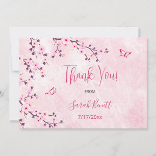 Floral Cherry Blossom Pink Marble Baby shower Bedankkaart