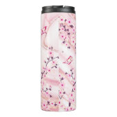Floral Cherry Blossom Pink Marble Name Monogram Thermosbeker (Achterkant)