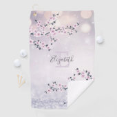 Floral Cherry Blossom Pink Mauve Glitter Monogram Golfhanddoek (Insitu)