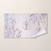 Floral Cherry Blossom Pink Mauve Glitter Monogram Handdoek (Handdoek)