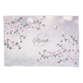 Floral Cherry Blossom Pink Mauve Glitter Monogram Kussensloop (Voorkant)