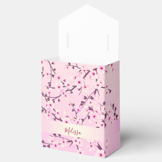 Floral Cherry Blossom Pink Monogram Bedankdoosjes (Geopend)
