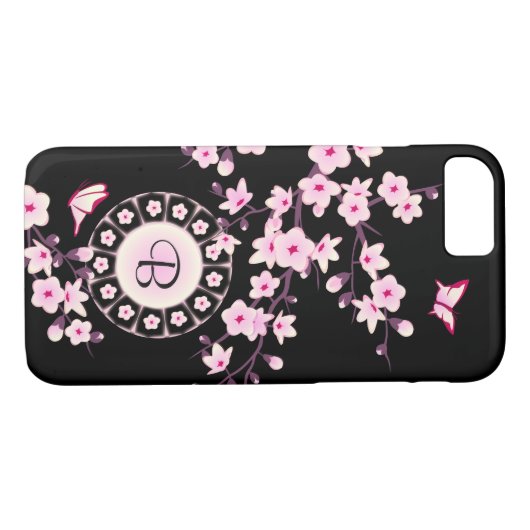 Floral Cherry Blossom Pink Monogram Case-Mate iPhone Case (Achterkant (Horizontaal))