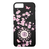 Floral Cherry Blossom Pink Monogram Case-Mate iPhone Case (Achterkant)