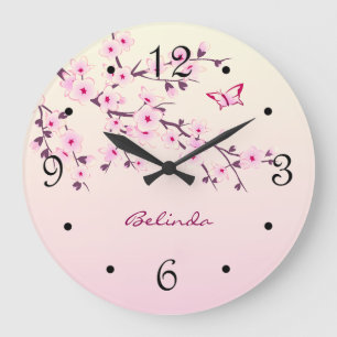 Floral Cherry Blossom Pink Monogram Grote Klok