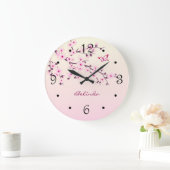 Floral Cherry Blossom Pink Monogram Grote Klok (Huis)