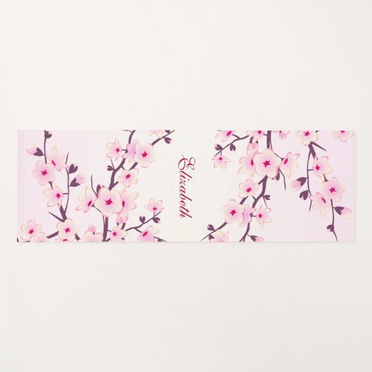Floral Cherry Blossom Pink Monogram Yoga Mat (Voorkant (horizontaal))