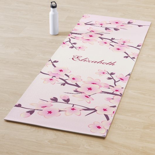 Floral Cherry Blossom Pink Monogram Yoga Mat (In situ)