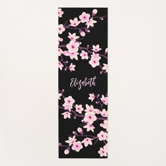 Floral Cherry Blossom Pink Monogram Yogamat (Voorkant)