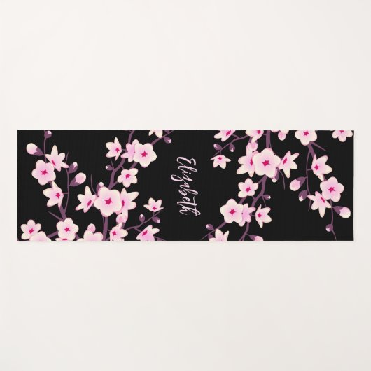 Floral Cherry Blossom Pink Monogram Yogamat (Voorkant (horizontaal))