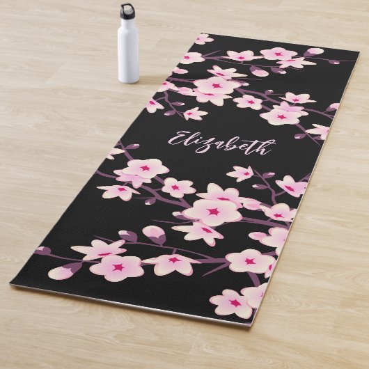 Floral Cherry Blossom Pink Monogram Yogamat (In situ)