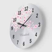 Floral Cherry Blossom Pink Silver Girls Grote Klok (Hoek)